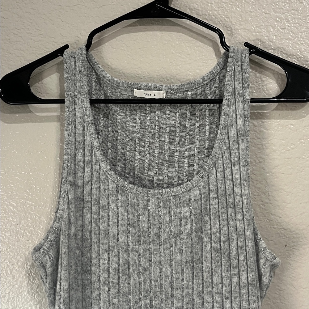 Women’s Sleeveless Ribbed Maxi Texture Tank Dress Gray Lightweight Sz L Chic - Picture 6 of 6